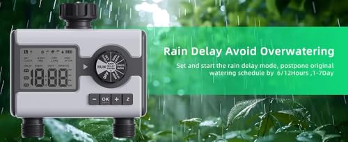 Agromato Drip Irrigation Controller – Automatic Watering System for Garden & Lawn, Programmable Sprinkler Timer for Precise Plant Irrigation (2-Zone Digital Timer)