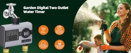 Agromato Drip Irrigation Controller – Automatic Watering System for Garden & Lawn, Programmable Sprinkler Timer for Precise Plant Irrigation (2-Zone Digital Timer)