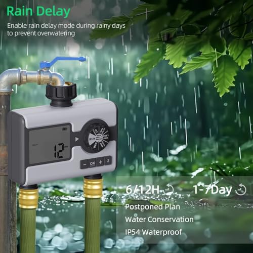 Agromato Drip Irrigation Controller – Automatic Watering System for Garden & Lawn, Programmable Sprinkler Timer for Precise Plant Irrigation (2-Zone Digital Timer)