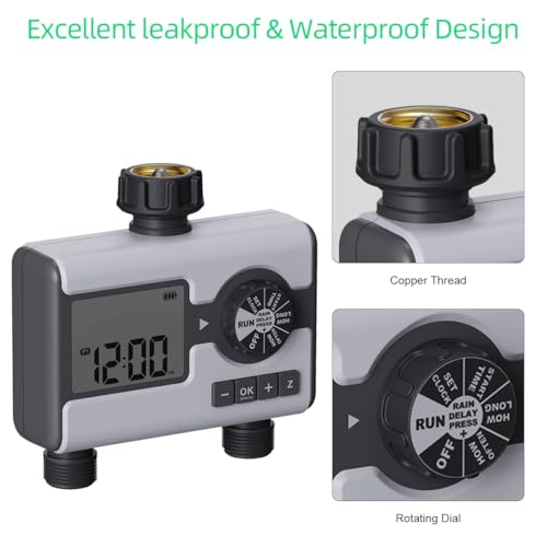 Agromato Drip Irrigation Controller – Automatic Watering System for Garden & Lawn, Programmable Sprinkler Timer for Precise Plant Irrigation (2-Zone Digital Timer)