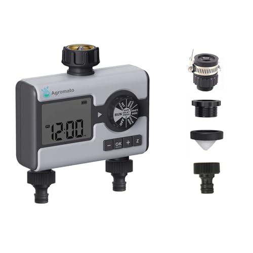 Agromato Drip Irrigation Controller – Automatic Watering System for Garden & Lawn, Programmable Sprinkler Timer for Precise Plant Irrigation (2-Zone Digital Timer)