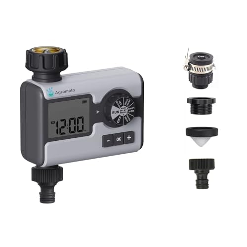 Agromato Drip Irrigation Controller – Automatic Watering System for Garden & Lawn, Programmable Sprinkler Timer for Precise Plant Irrigation (1-Zone Digital Timer)