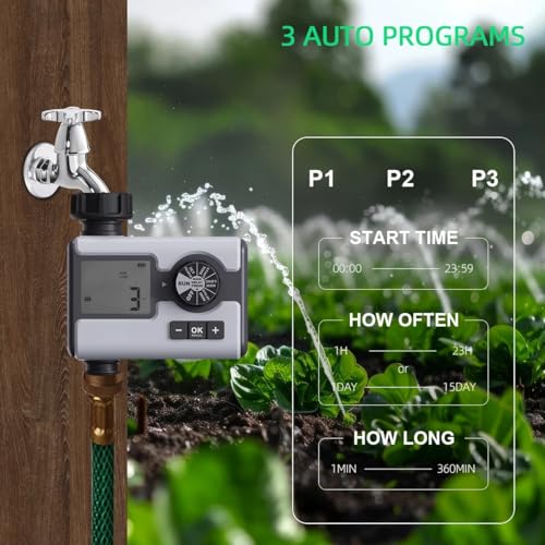 Agromato Drip Irrigation Controller – Automatic Watering System for Garden & Lawn, Programmable Sprinkler Timer for Precise Plant Irrigation (1-Zone Digital Timer)