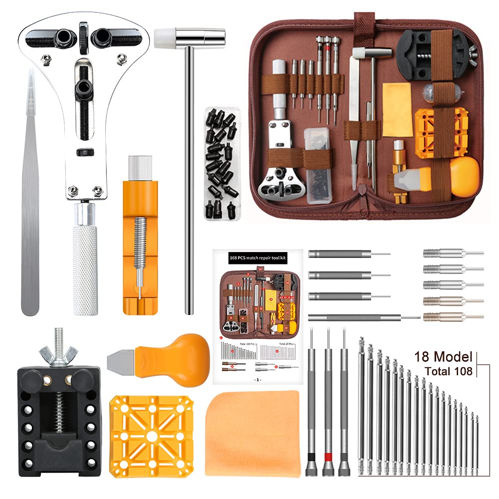 Kingsdun 168-piece professional watch repair kit with battery replacement tool watchband link remover and spring bar tools