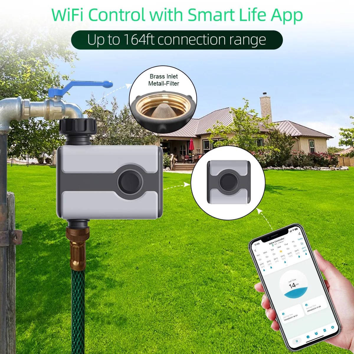 Agromato Drip Irrigation Controller – Automatic Watering System for Garden & Lawn, Programmable Sprinkler Timer for Precise Plant Irrigation (1-Zone Wi-Fi Smart Timer)