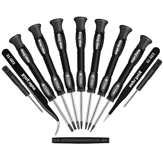 Kingsdun 12-in-1 Torx magnetic screwdriver set with T3 T4 T5 T6 T7 T8 T10 bits precision repair kit in black