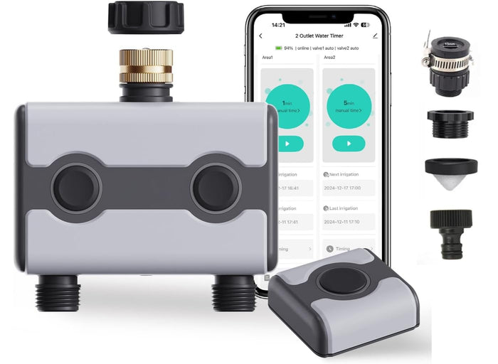 Agromato AM-21188+21189 2-Zone Wi-Fi Smart Irrigation Timer with Smart Life app and Alexa control