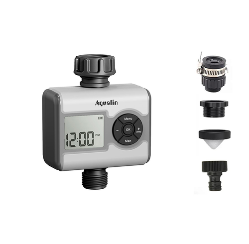 Agromato Single-Zone LCD Ball Valve Water Timer | 3 Programs | Universal Adapter | Rain Delay | AM-21533