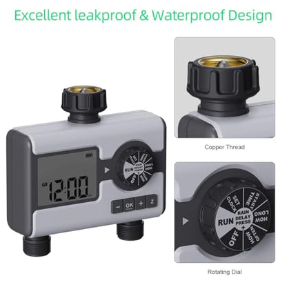 Agromato Drip Irrigation Controller – Automatic Watering System for Garden & Lawn, Programmable Sprinkler Timer for Precise Plant Irrigation (2-Zone Digital Timer)