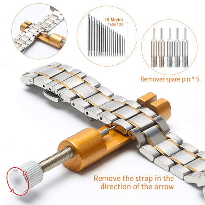 Kingsdun 168pc watch repair toolkit with 108-piece watch strap spring pins and case holder