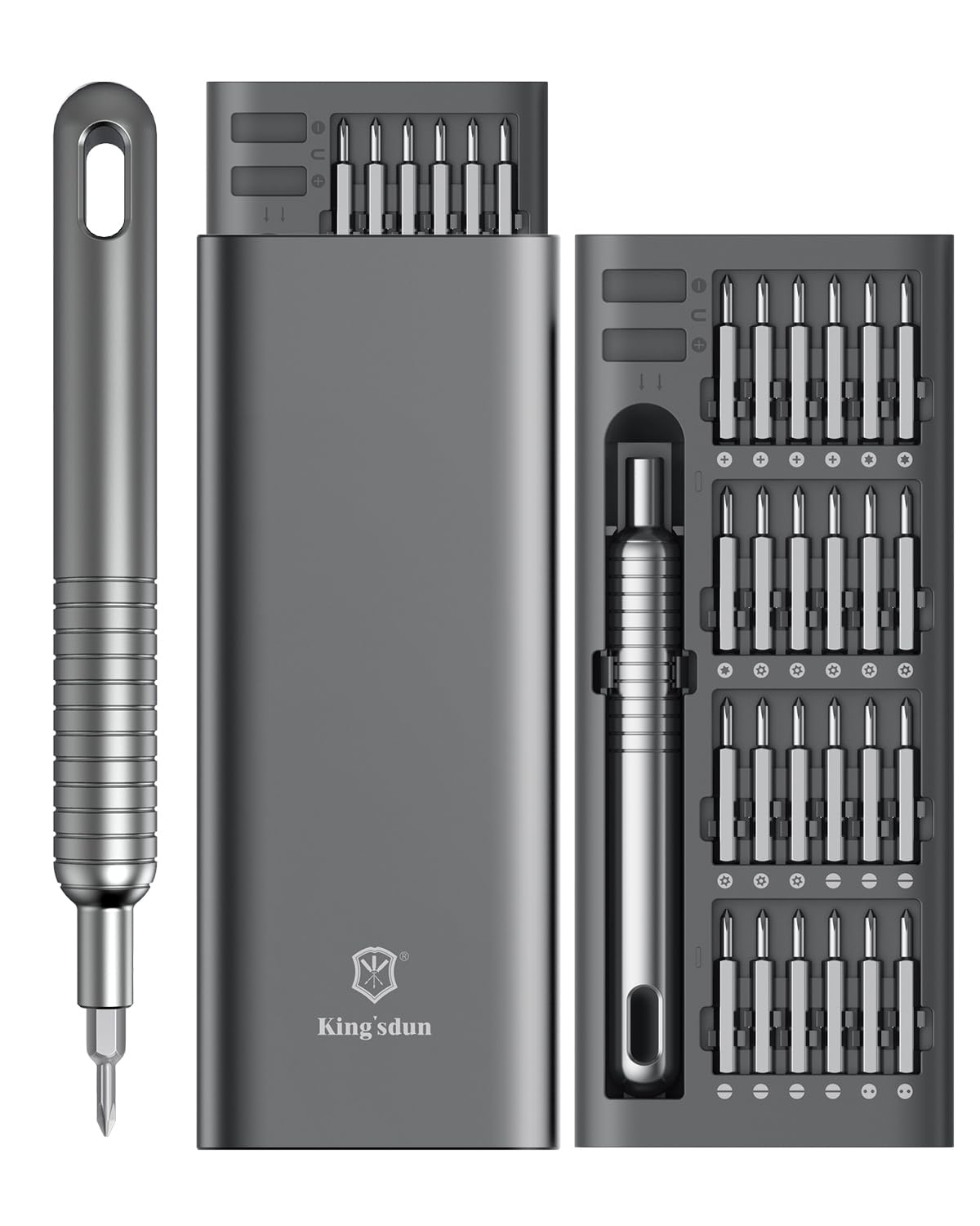 Kingsdun 51-in-1 precision screwdriver set with 48 magnetic S2 steel bits and aluminum pop-open case