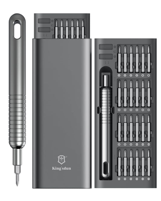 Kingsdun 51-in-1 precision screwdriver set with 48 magnetic S2 steel bits and aluminum pop-open case