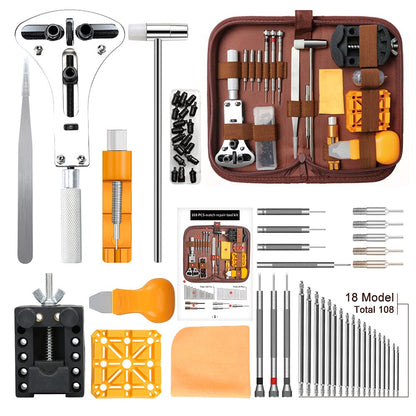 Kingsdun 168-piece professional watch repair kit with battery replacement tool watchband link remover and spring bar tools