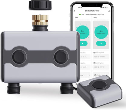 Agromato 2-Zone Wi-Fi Smart Irrigation Timer | Universal Adapter | App Control | Alexa & Google | AM-21188+21189