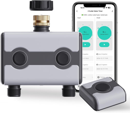 Agromato 2-Zone Wi-Fi Smart Irrigation Timer | Universal Adapter | App Control | Alexa & Google | AM-21188+21189