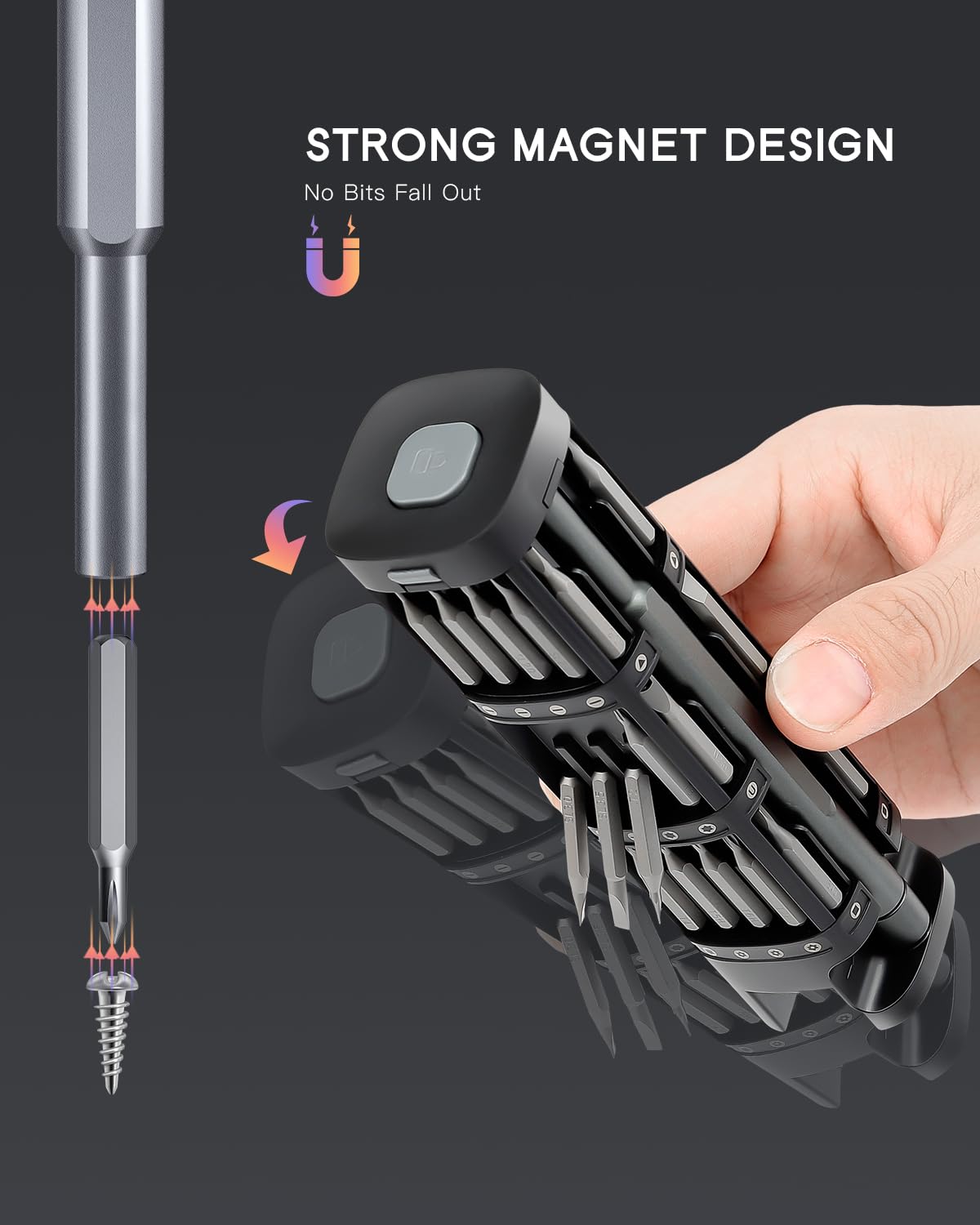 Kingsdun 46-in-1 screwdriver kit showing Torx Star Phillips Flathead Hex Pentalobe and Tri-Wing bits