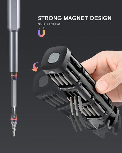 Kingsdun 46-in-1 screwdriver kit showing Torx Star Phillips Flathead Hex Pentalobe and Tri-Wing bits