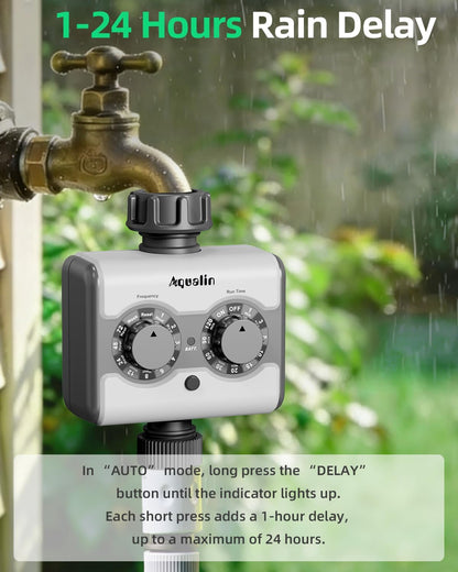 Agromato Single-Outlet Knob Ball Valve Timer | Simple Dial Control | Universal Adapter | Rain Delay | AM-21531
