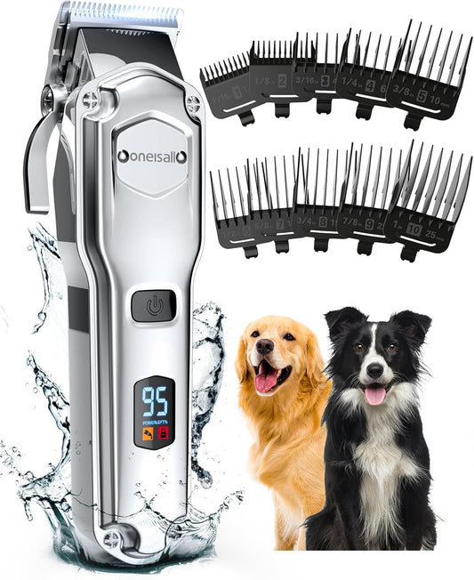 Oneisall Dog Clippers for Grooming for Thick Heavy Coats/ Dog Grooming Clippers/ Cordless Waterproof Pet Clippers Low Noise Trimmer Shaver for Dogs Pets and Animals