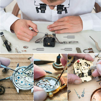 Kingsdun 168pc watch repair kit showing pin punches screwdrivers and adjustable case opener contents
