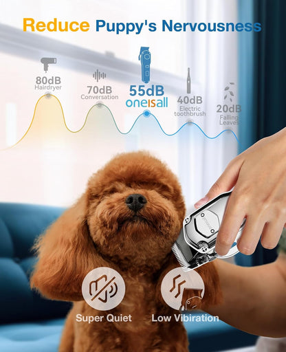 Oneisall Dog Clippers for Grooming for Thick Heavy Coats/ Dog Grooming Clippers/ Cordless Waterproof Pet Clippers Low Noise Trimmer Shaver for Dogs Pets and Animals