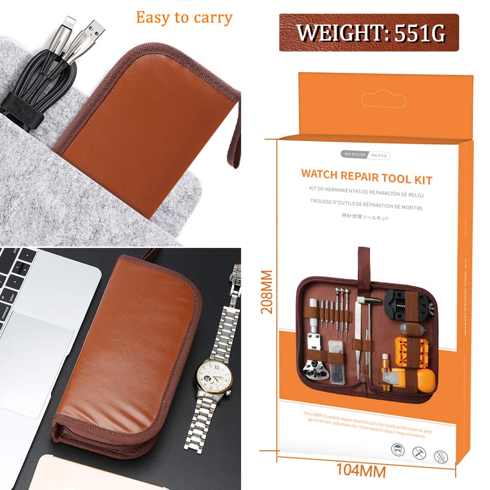 Kingsdun complete watch repair kit with hammer punch cotter pins and watchband holder in storage bag