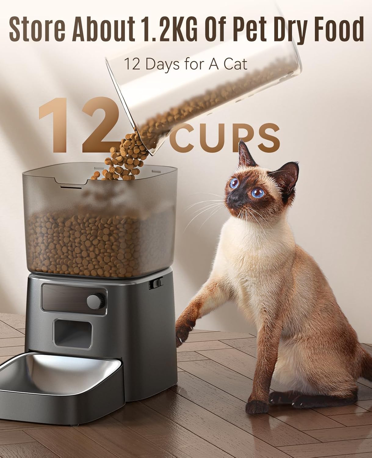 Oneisall Automatic Cat Feeder,3.5L/12 Cups WiFi Cat Food Dispenser with APP Control, Automatic Pet Feeder for Dry Food, Portion Control for 1-12 Meals/Day Timed Cat Feeder