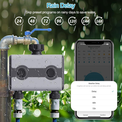 Agromato 2-Zone Wi-Fi Smart Irrigation Timer | Universal Adapter | App Control | Alexa & Google | AM-21188+21189