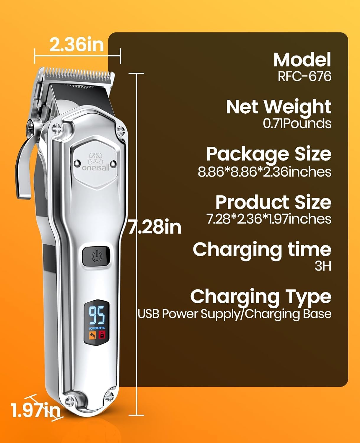Oneisall Dog Clippers for Grooming for Thick Heavy Coats/ Dog Grooming Clippers/ Cordless Waterproof Pet Clippers Low Noise Trimmer Shaver for Dogs Pets and Animals