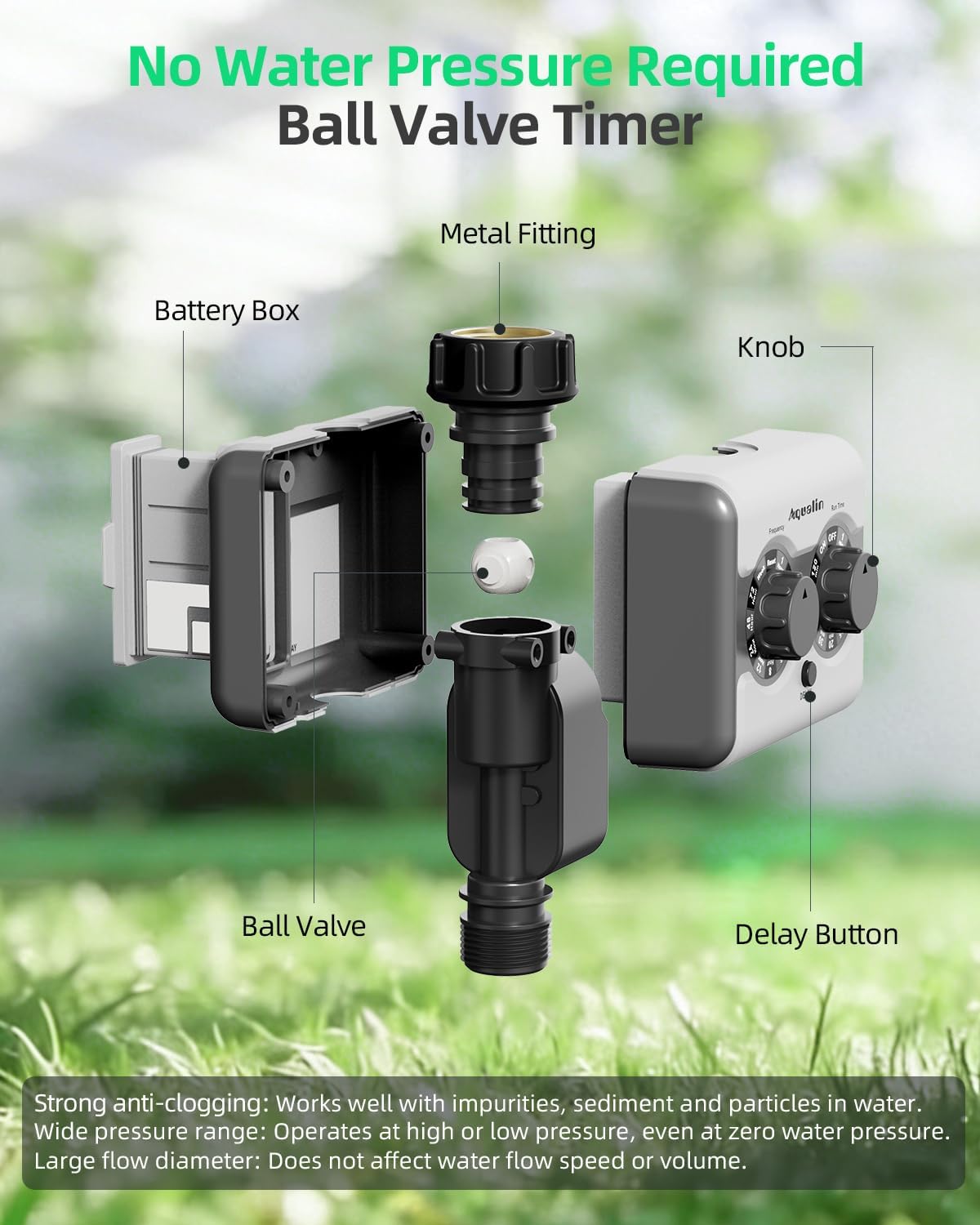 Agromato Single-Outlet Knob Ball Valve Timer | Simple Dial Control | Universal Adapter | Rain Delay | AM-21531