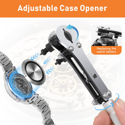 Kingsdun watch repair kit with 18-piece adjustable case opener wrench teeth set