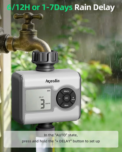 Agromato Single-Zone LCD Ball Valve Water Timer | 3 Programs | Universal Adapter | Rain Delay | AM-21533