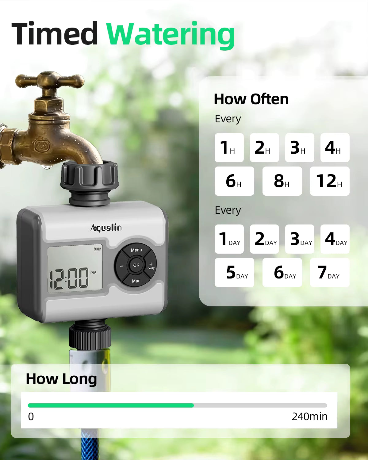 Agromato Single-Zone LCD Ball Valve Water Timer | 3 Programs | Universal Adapter | Rain Delay | AM-21533