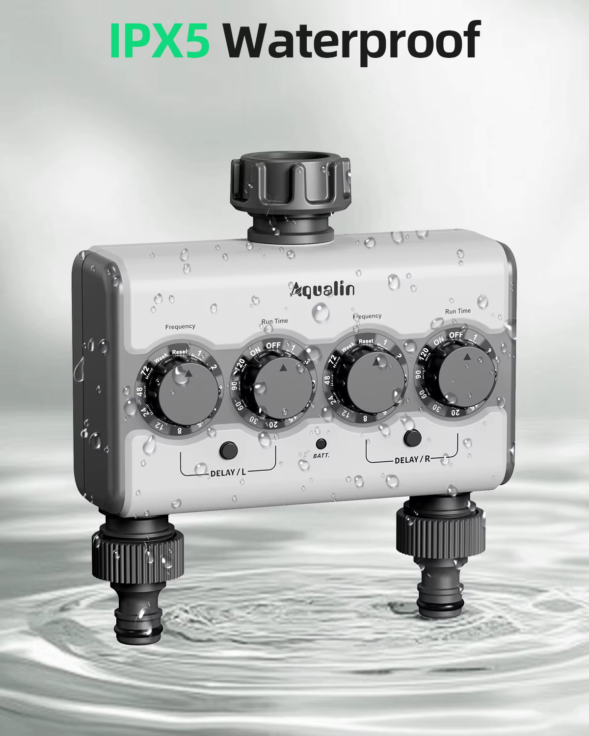 Agromato Dual-Outlet Knob Ball Valve Timer | 2 Independent Zones | Universal Adapter | Rain Delay | AM-21532