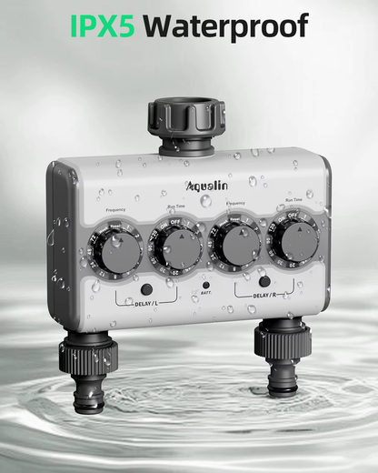 Agromato Dual-Outlet Knob Ball Valve Timer | 2 Independent Zones | Universal Adapter | Rain Delay | AM-21532