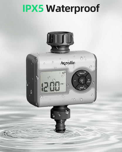 Agromato Single-Zone LCD Ball Valve Water Timer | 3 Programs | Universal Adapter | Rain Delay | AM-21533