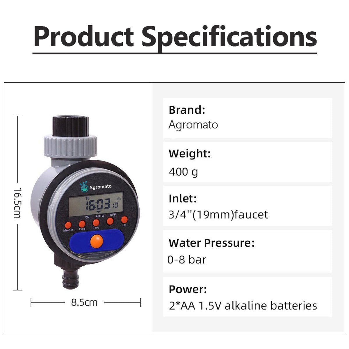 Agromato® Automatic Ball Valve Drip Irrigation Water Timer with LCD Display | Updated Model | Universal Tap Adapter - Agromato