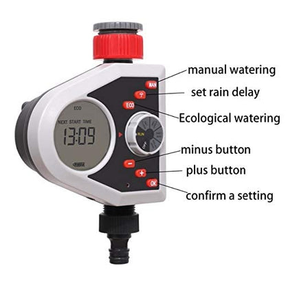 Aqualin Automatic Solenoid Valve Garden Drip Irrigation Water Timer | LCD Display with Backlight | Batteries Included - Agromato