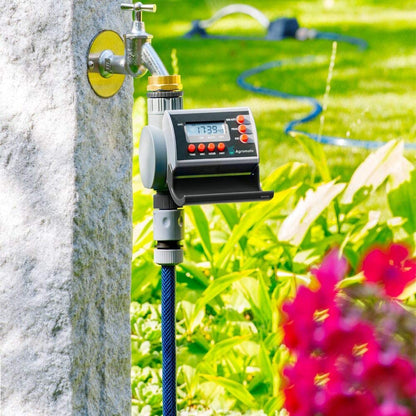 Aqualin Solenoid Valve Automatic Garden Drip Irrigation Timer | LCD Display | Universal Tap Adapter | Fully Automatic | Batteries Included - Agromato