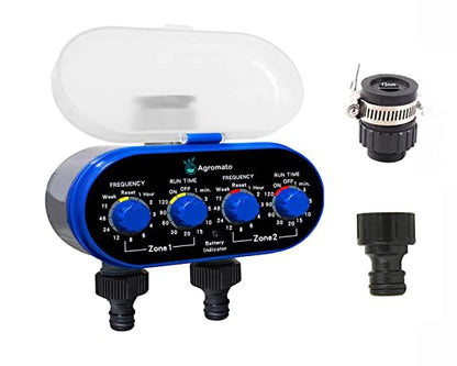 Aqualin Two Outlet Ball Valve Automatic Garden Drip Irrigation Water Timer | Rain Sensor Port | Universal Tap Adapter - Agromato