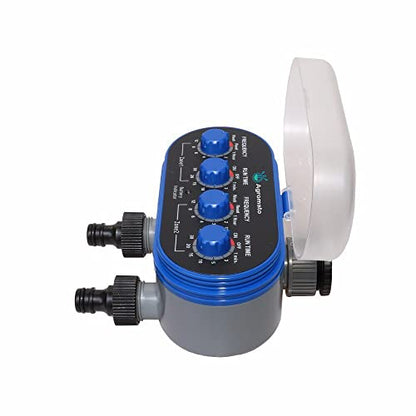 Aqualin Two Outlet Ball Valve Automatic Garden Drip Irrigation Water Timer | Rain Sensor Port | Universal Tap Adapter - Agromato