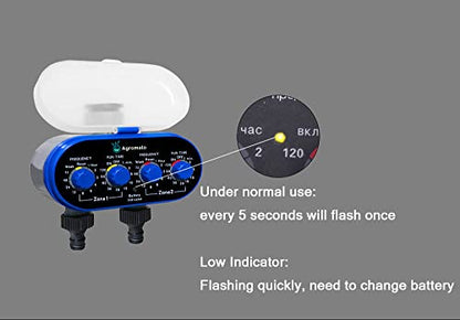 Aqualin Two Outlet Ball Valve Automatic Garden Drip Irrigation Water Timer | Rain Sensor Port | Universal Tap Adapter - Agromato