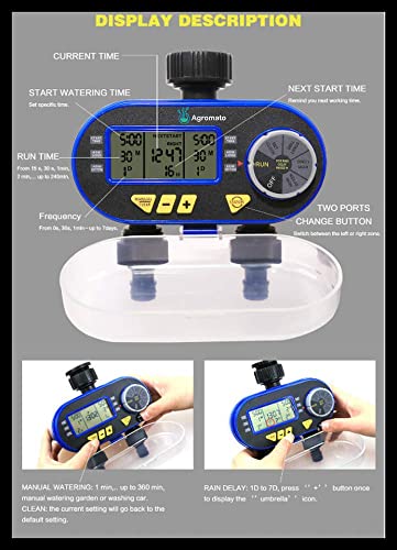 Aqualin Two Outlet Solenoid Garden Drip Irrigation Timer | Dual - Zone | Multiple Programs | Universal Tap Adapter | Batteries Included - Agromato