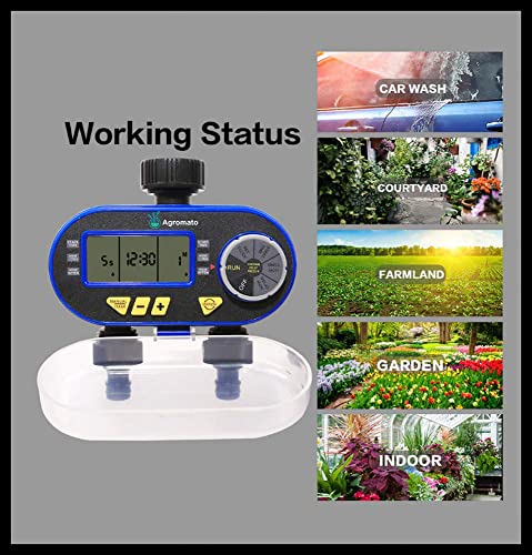 Aqualin Two Outlet Solenoid Garden Drip Irrigation Timer | Dual - Zone | Multiple Programs | Universal Tap Adapter | Batteries Included - Agromato