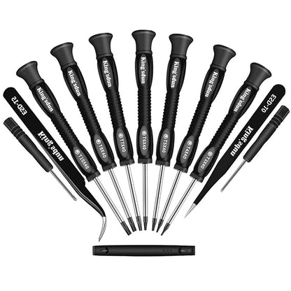 Kingsdun 12-in-1 Torx magnetic screwdriver set with T3 T4 T5 T6 T7 T8 T10 bits precision repair kit in black