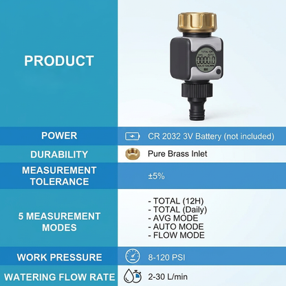 Agromato Digital Garden Flow Meter | Total & Live Flow | IPX6 | AM-21295