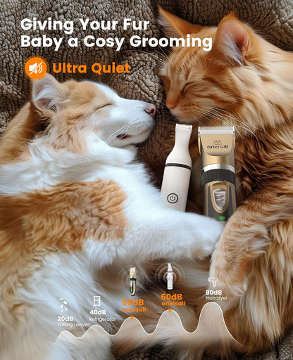 Oneisall Dog Clippers and Paw Trimmer Kit 2 in 1 Low Noise Cordless Pet Grooming Kit for Small and Large Dogs Cats
