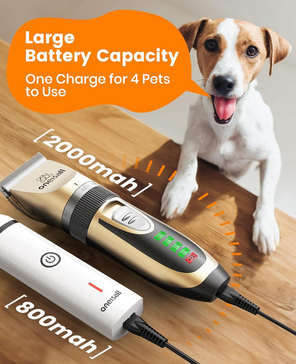 Oneisall Dog Clippers and Paw Trimmer Kit 2 in 1 Low Noise Cordless Pet Grooming Kit for Small and Large Dogs Cats