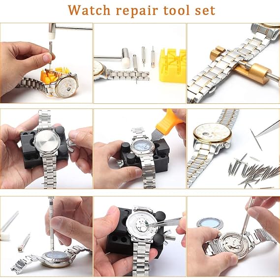 Watch Repair Kit, Professional Watch Battery Replacement Tool Watchband Link & Back Remover Spring Bar Repairing Tool Kit, 168 - Agromato